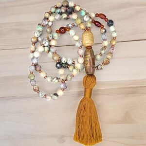 🆑️CLEARANCE Rare Peruvian Turquoise 8mm Faceted 108 Bead Gemstone Mala Necklace